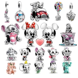 Disney Stering 925 Silver Matching Stitch Charms Pink Bow Clip Mickey Bead Fit Original Pandora Women Bracelet Pendant Jewelry