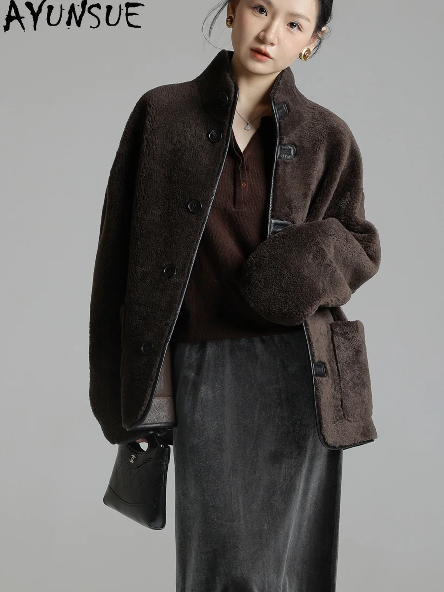 AYUNSUE 천연 양피 모피 코트 여성 메리노 양 모피 코트 진짜 가죽 자켓 따뜻한 겨울 의류 2025 여성 Шуба Женская