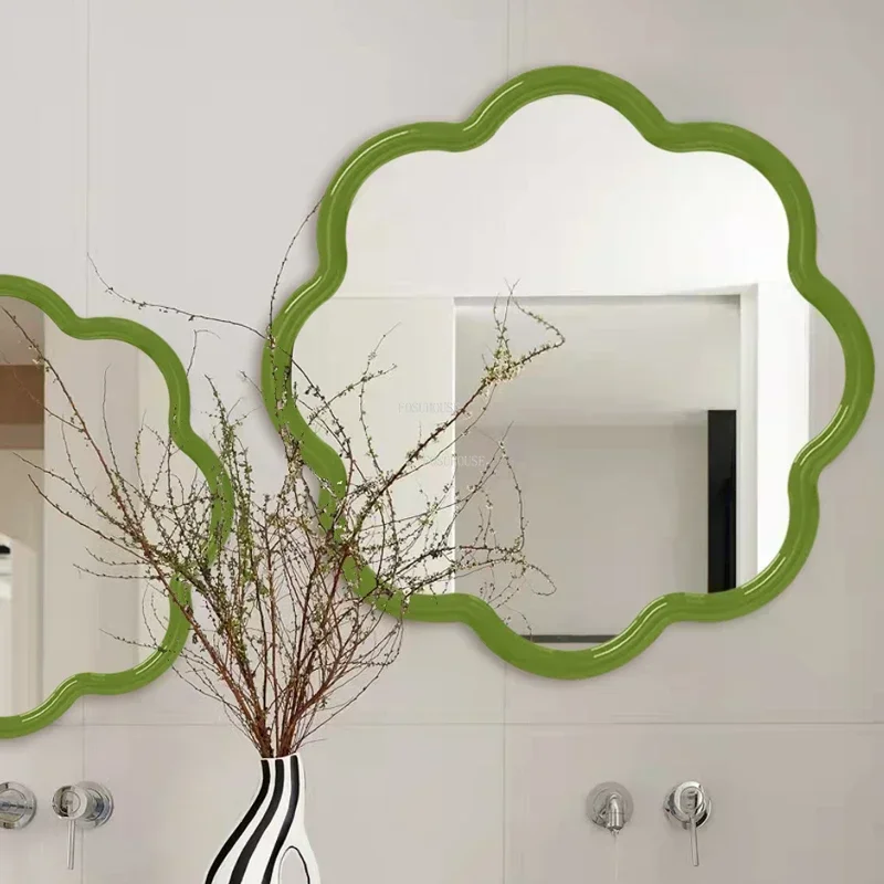 Nordic Green Decorative Mirrors Modern Home Decoration Creative Art Flower Bathroom Mirror Bedroom Wall Hanging Dressing Mirror