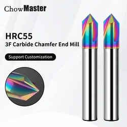 1PC 3F Straight Coated Carbide Chamfering End Mill HRC55 DLC Coating Tungsten Steel Chamfer Milling Cutter for Aluminum
