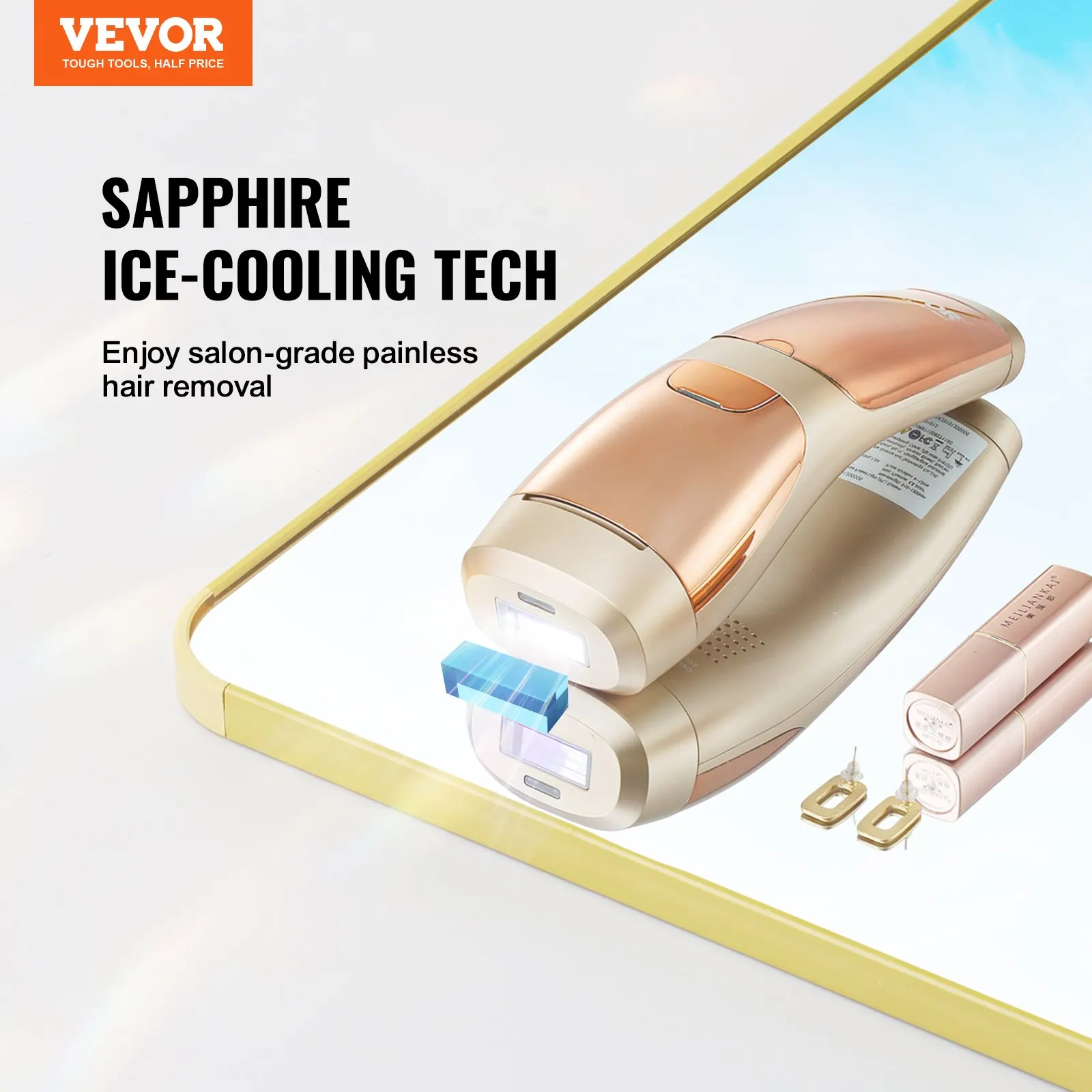 

IPL Hair Removal, Permanent Hair Removal With Sapphire Ice Cooling System, Painless At-Home Hair Removal Device For Women Men,