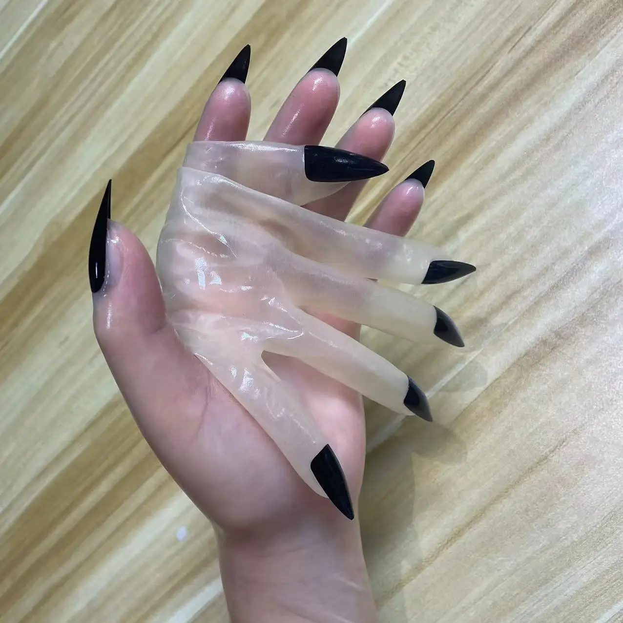 Super Thin Oil Shiny Transparent Latex Gloves Zentai Glove Fetish Crossdress Men\'s Sheer Cosplay Kigurumi Long Nails Gloves