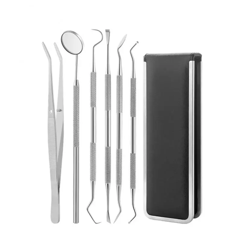 Stainless Steel Dentist Clean Tools Mirror Double Probe Sickle /Hoe Tooth Cleaner Oral Cavity Tool Products Oral Care Kit