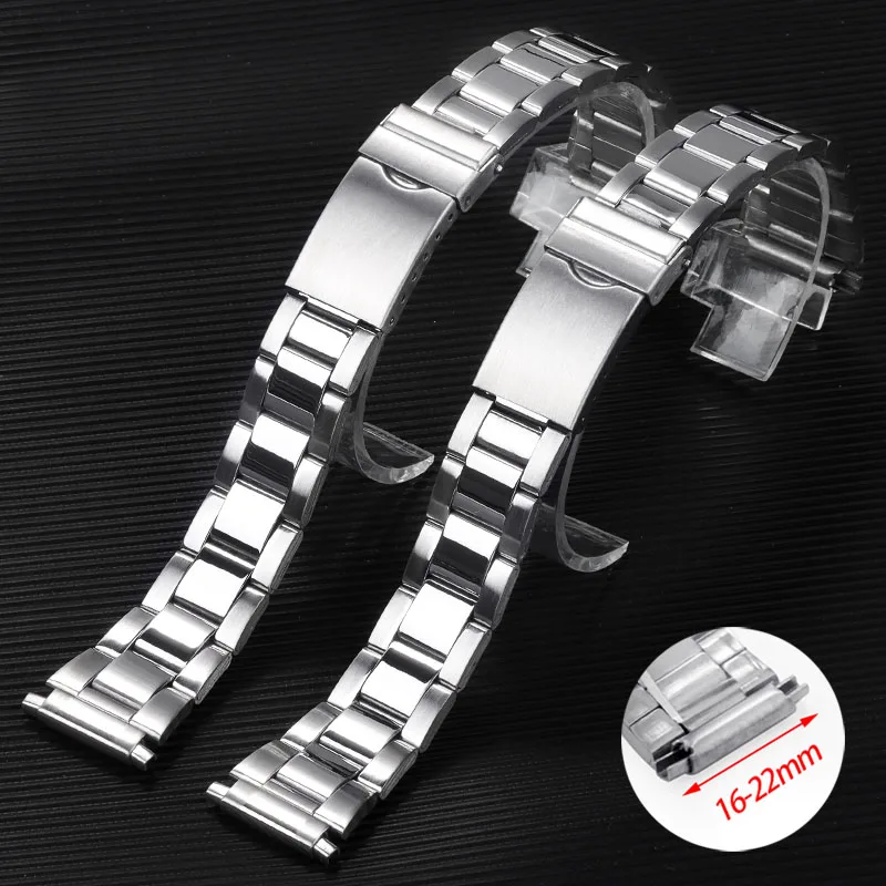 Metal Band 16mm-22mm Adjustment Width Strap Stainless Steel for Seiko Bracelet Folding Buckle Universal Replacement Wristband