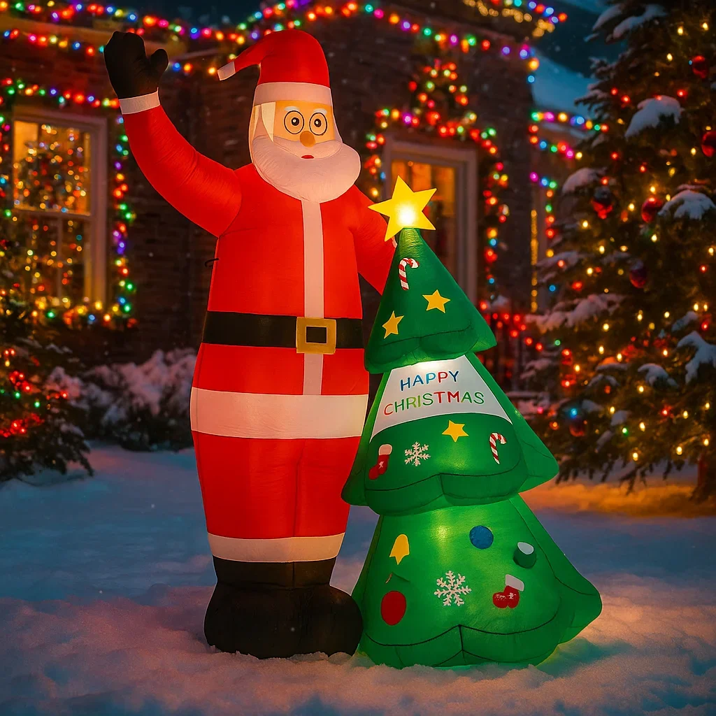 8.2FTchristmas Decorations Inflatable Santa Claus & Christmas Tree Toys Home Yard Ornaments With LED Decor Christmas Supplies O