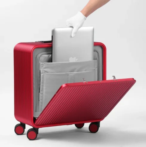 Customized 18inch Magnesium Aluminum Luggage Carry-ons Travel Trolley Suitcase with Front Opening Laptop Pocket