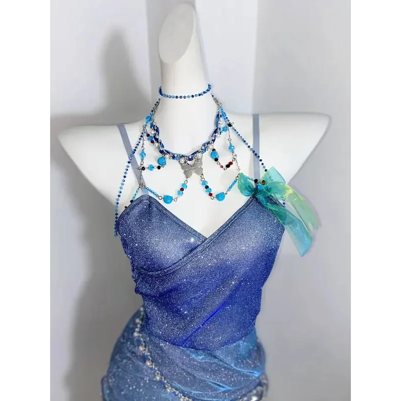 

az15Legend of the Ocean: Blue Polarized Light Green Showa Princess Sexy Wrapped Hip Fishtail Formal Dress