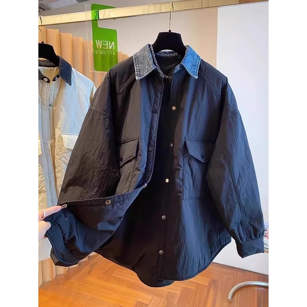 

Extra Large 300 Pou European Sle Collar Workwear irt Lightweight Cotton Jaet Men's Autumn Winter New Ins Sle