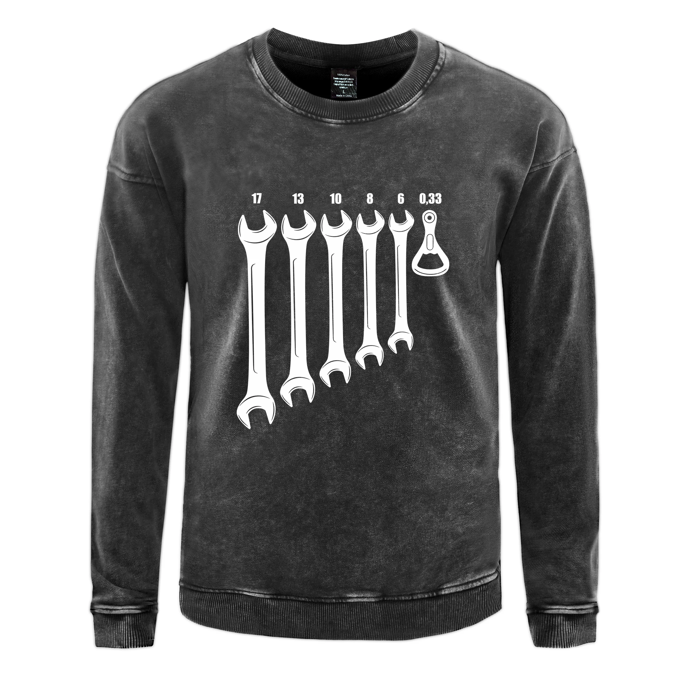 

Oversized Men's Washed Sweatshirt Funny Wrench Tool Pattern Prints Hoodies Autumn Cotton Crewneck Pullover Couple Clothing