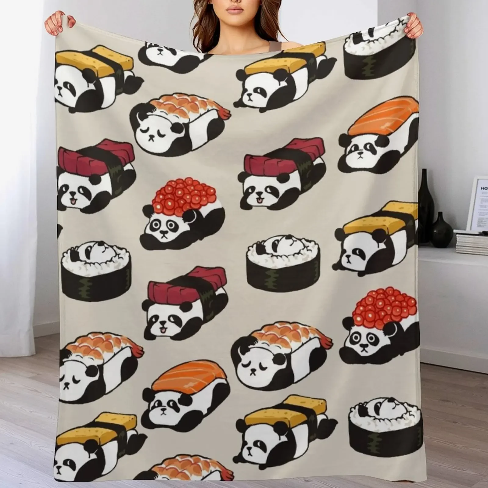 Sushi Panda Throw Blanket Ultra Soft Flannel Fleece Blanket for All Seasons