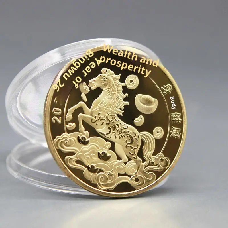 2026 Year Chinese New Year Souvenir Coins 40mm Metal Gold Color Animal Horse Collectible Coins