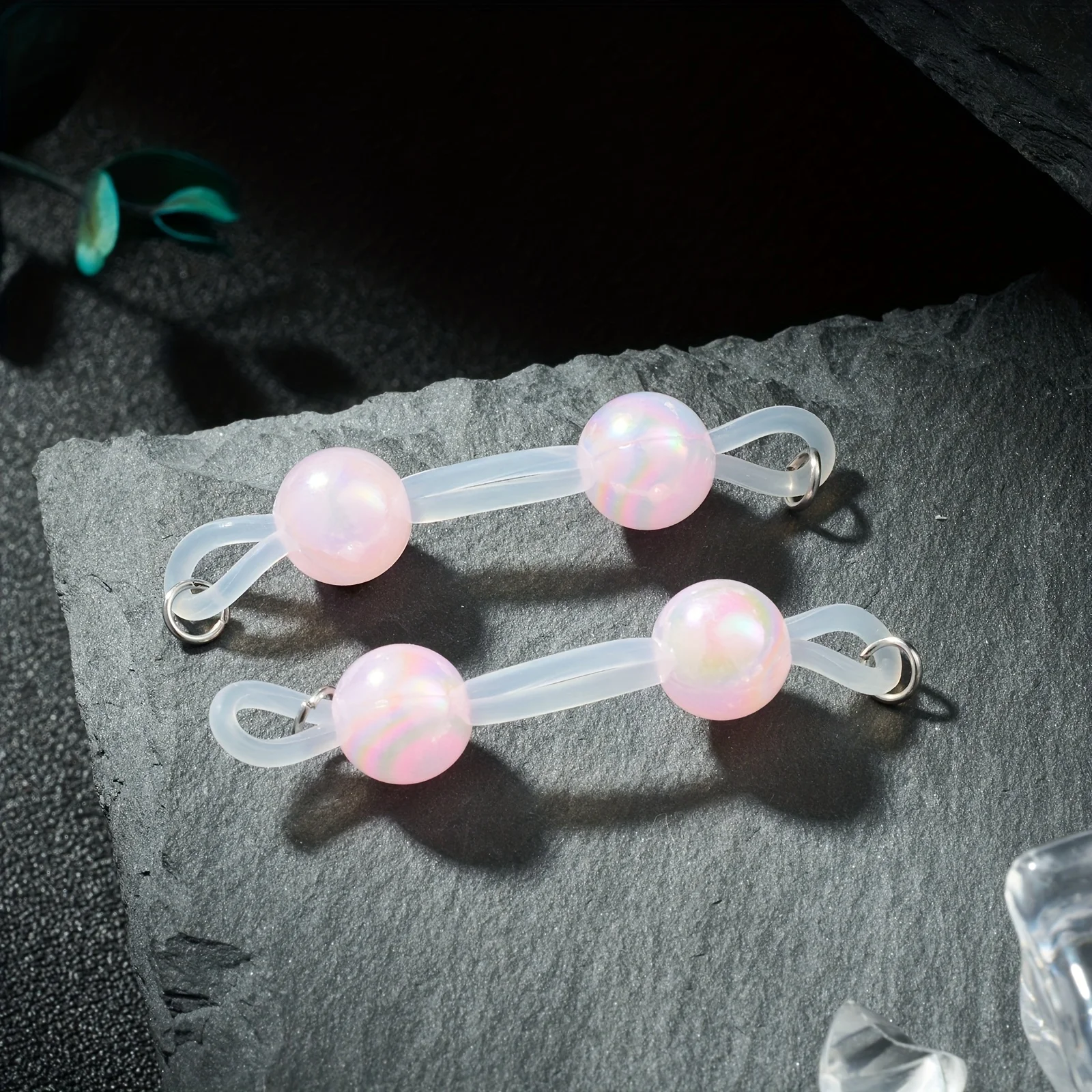 سلاسل خرز بدون ثقب - أرجواني باستيل، وردي، وردي قزحي الألوان وردي/أزرق/أرجواني/، حلقات سيليكون قابلة للتعديل، مجوهرات بمشبك