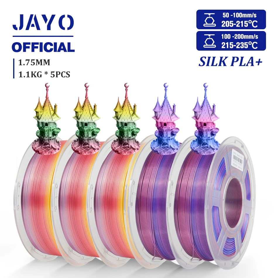 JAYO TPU SEIDE 3D-Drucker-Filament 98A TPU-Filament 1,75 mm Seide Regenbogen SEIDE PLA PLUS 3D-Filament Glänzende Seidenoberfläche 5 Rollen/Set 3