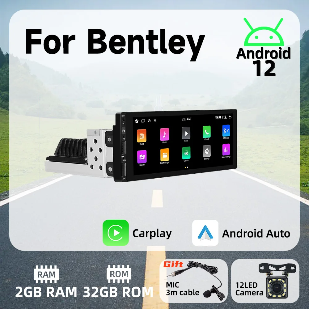 

6.9" 1Din Android Radio Car Multimedia Player for Bentley Android Auto Stereo Head Unit Carplay Autoradio GPS Navigation BT Wifi