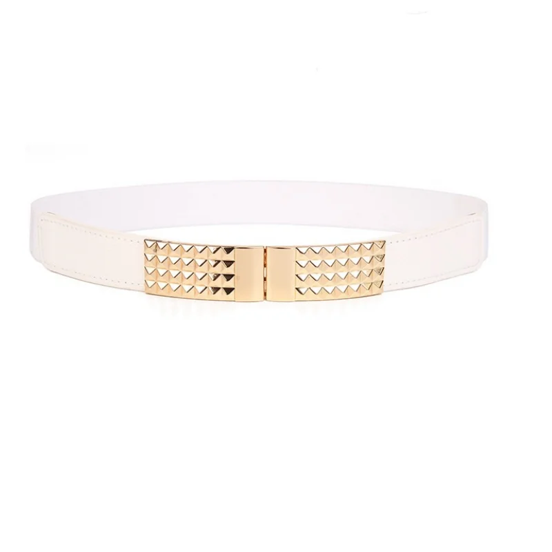 Cinturilla elástica para mujer, Simple y versátil, sello de cintura blanco y marrón para falda de vestido, fajas finas de Metal con lentejuelas