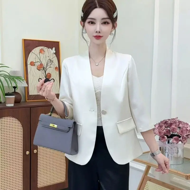 

Spring Summer New Style Women's Slim Fit Short Satin Jacket Fashionable Thin Outerwear Anti Aging Quality Polyester Fiber