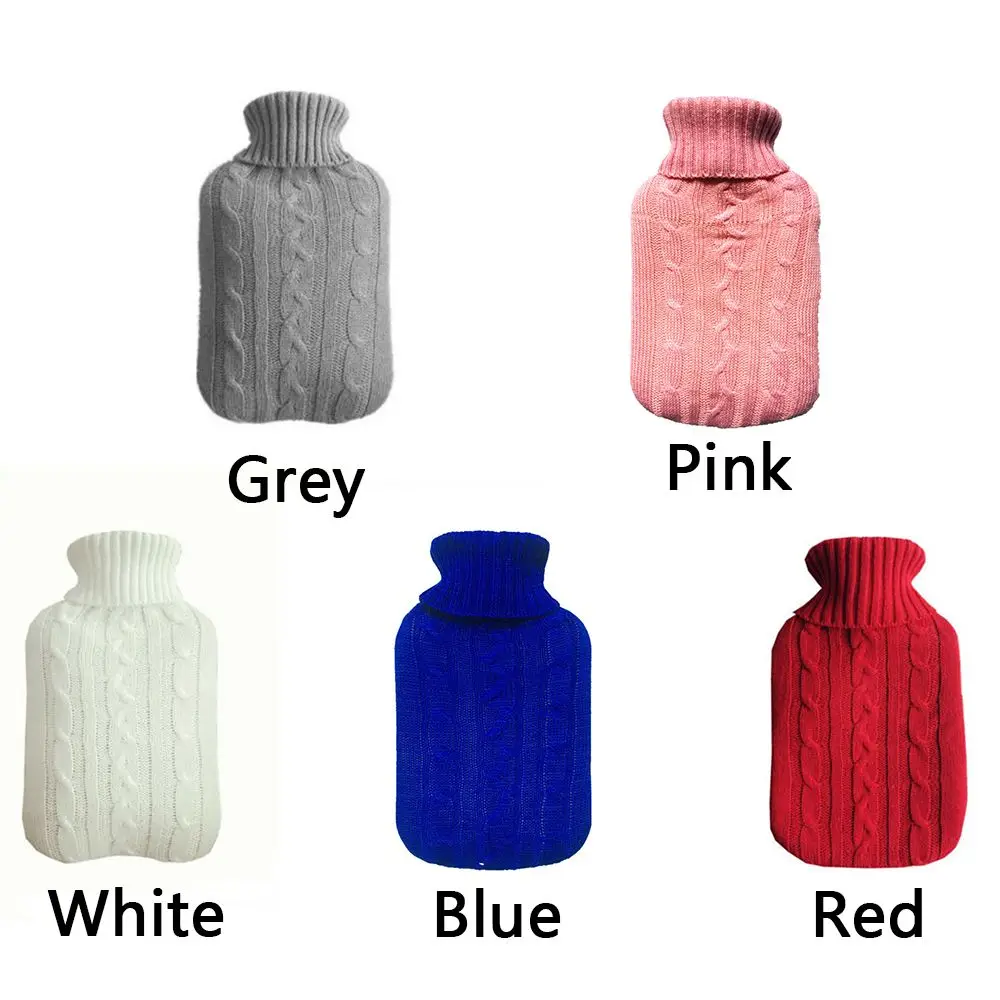 Large Natural Rubber 2L Hot Water Bottle Bag Warm Faux Fur Fleece Knitted Cover