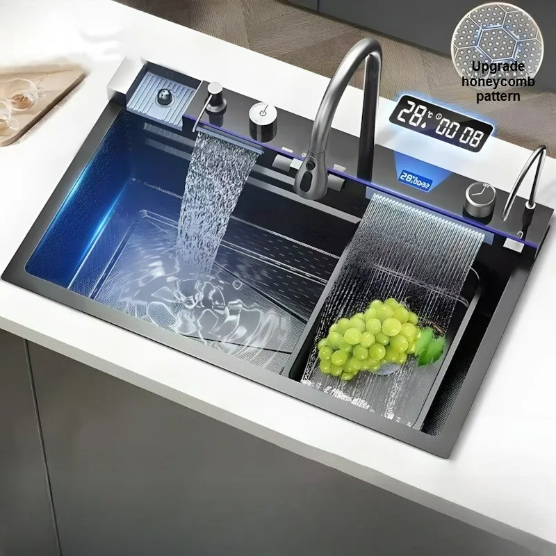 

Integrated Digital Multifunctional Kitchen Sink Stainless Steel Large Single Slot Integrated Faucet Soap Dispenser Cup Washer