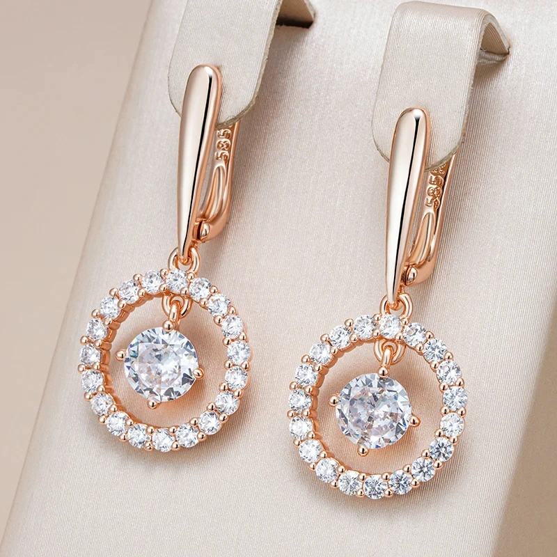 Wbmqda Wbmqda Shiny Long Drop Earring For Women 585 Rose Gold Color With Natural Zircon Luxury Wedding Party Jewelry Gifts