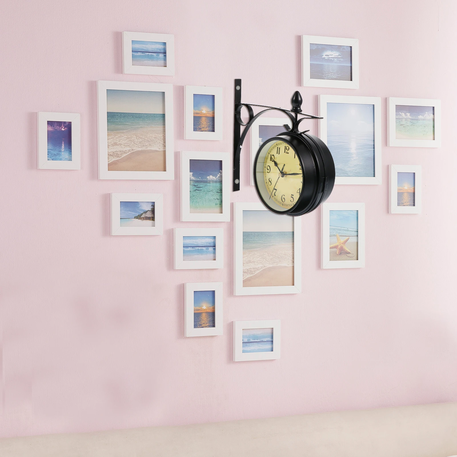 

Retro Wall Clock Double Sided Hanging Decoration Iron Vintage Clock Living Room Bedroom Study Porch Dining Room Cafe