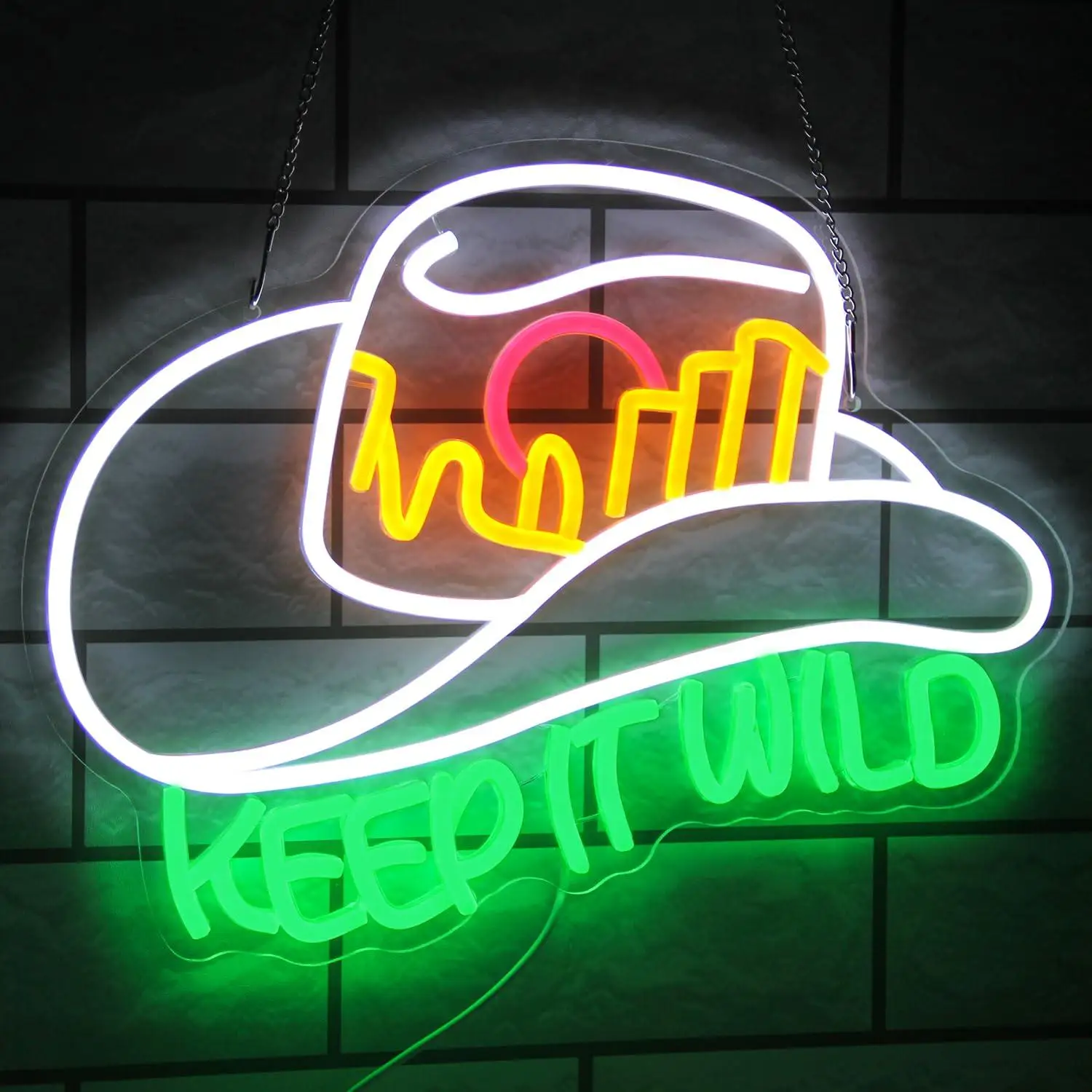 

Keep It Wild Neon Sign Cowboy Hat USB Dimmable LED Lights for for Bedroom Man Cave Bar Game Room Decor Men Gift Wall Lights