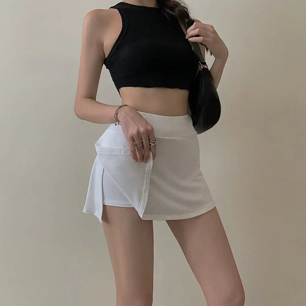 Rok tenis wanita rok Mini model a-line, rok tenis wanita, rok Mini pinggang tinggi, model a-line, rok belahan musim panas