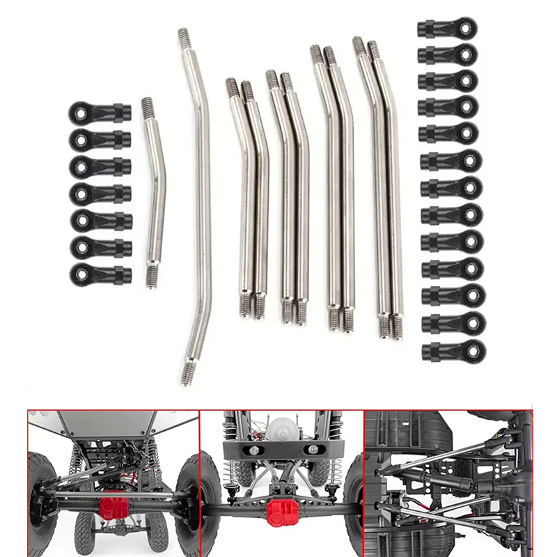 Conjunto de haste de ligação de aço inoxidável, 10 peças, 313mm, direção de ligação com extremidade esférica de nylon para carro axial scx10 ii 90046 1/10 rc