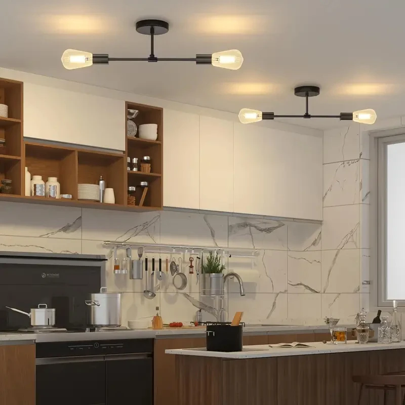 

1Pc black two E27 bulb base ceiling light for corridor, lobby, balcony, kitchen, bedroom chandelier(without bulb)