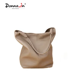 Donnain Genuine Leather Tote Bag Split Cowhide Full Grained Shoulder Bucket Bag for Women Casual Commute Large Capacity