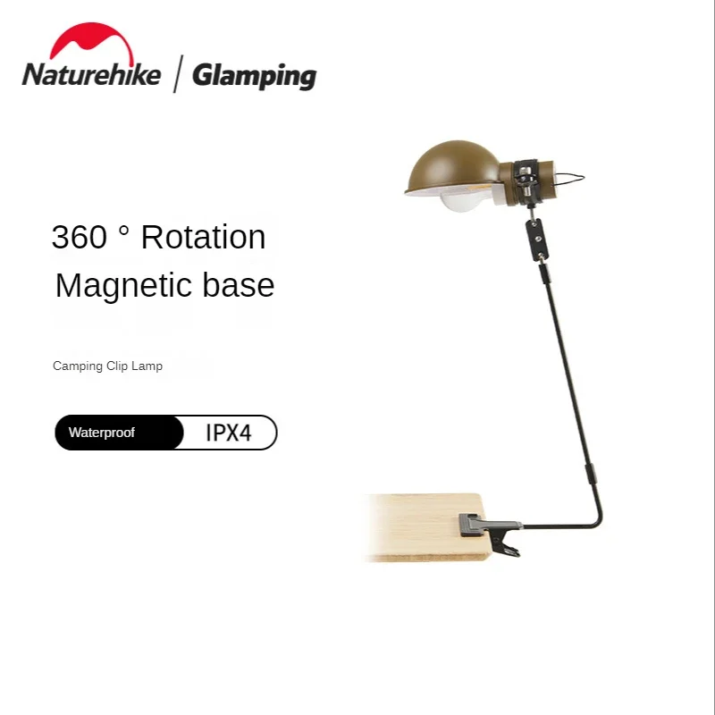 Naturehike-Outdoor Waterproof Camping Clip Lamp, 360 Graus Rotary Base Adesiva Magnética Table Lamp