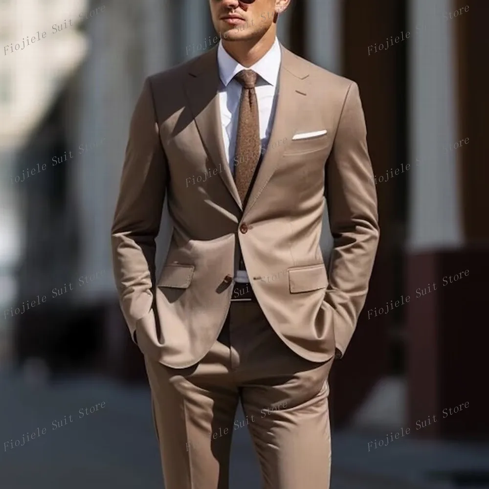 New Khaki Business Men Suit Groom Groomsman Wedding Party Prom Formal Occasion Male Tuxedos 2 Piece Set Blazer Pants