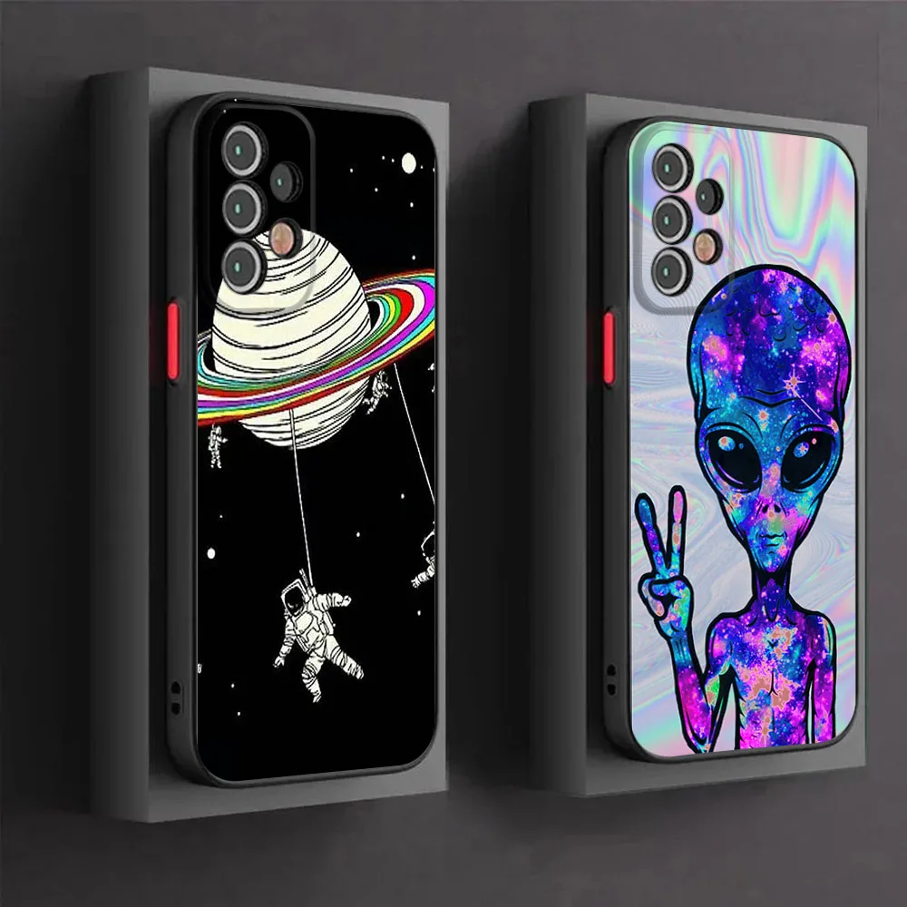 Phone Case For Samsung S24 Note20 S23 S22 S21 S20 S10 A54 A71 A72 A73 5G Colour Abstract UFO Cute Alien Black Translucent Cover