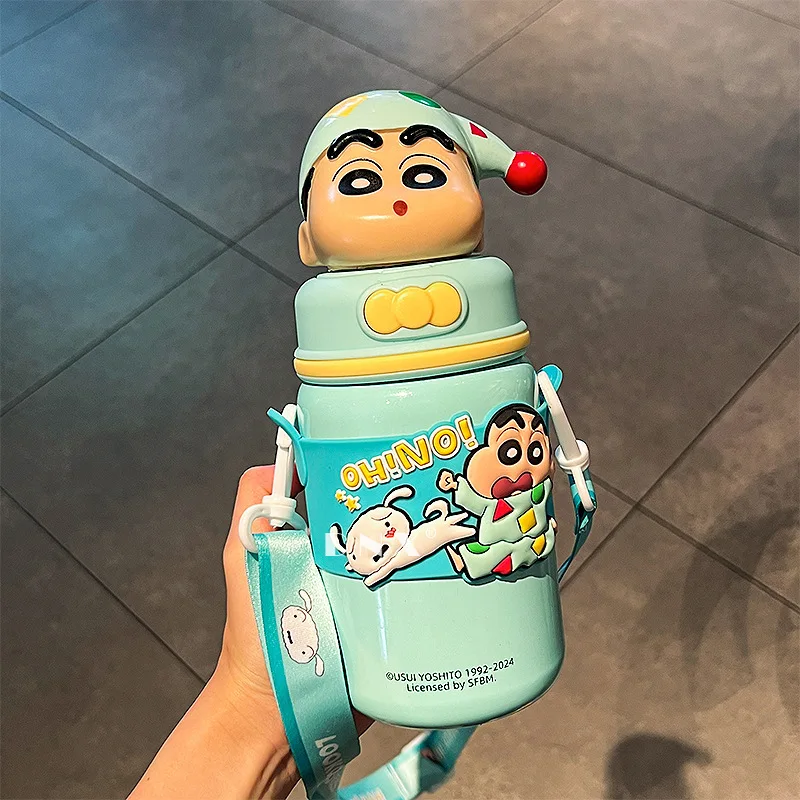 520ml Crayon Shin-chan 316 Stainless Steel Thermos Cup Cute Cartoon Doll Couple Water Cup Large Capacity Straw Cup Gift Toys