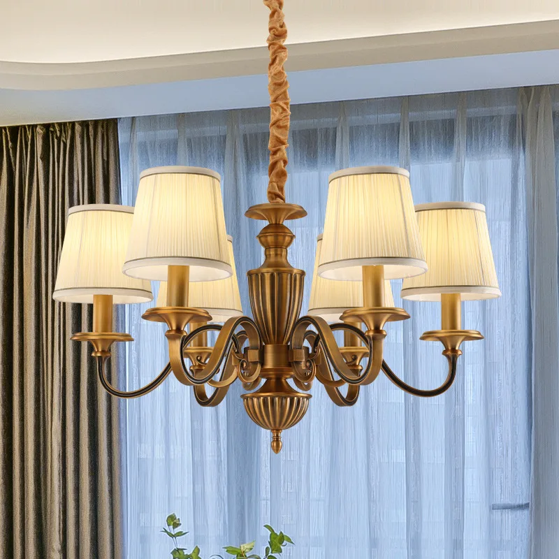 

American bronze living room lamp, villa lamp, simple atmosphere, bedroom chandelier, retro lamp, dining room lamp