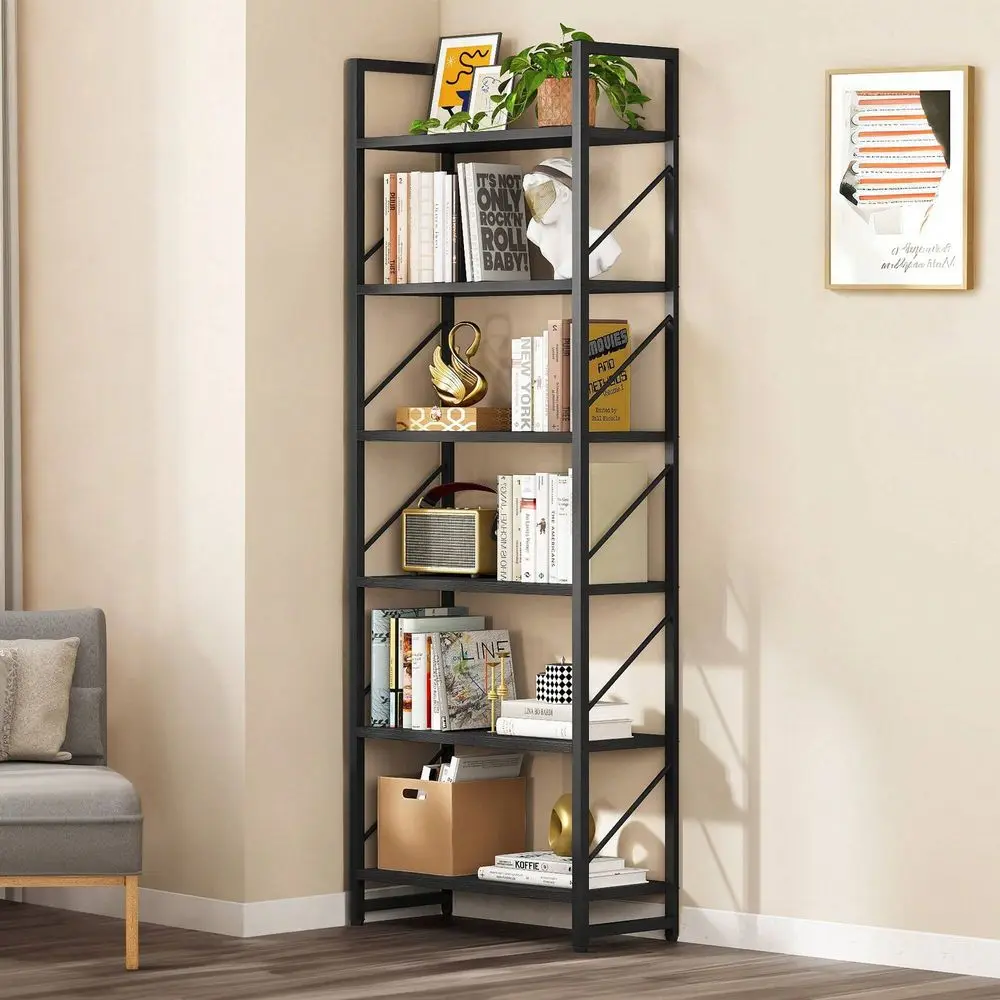 

Tier Shelf Wood Bookcase Storage Display Rack Book Shelving Narrow Bookshelf With Steel Frame For Living Room Home Office Dinni