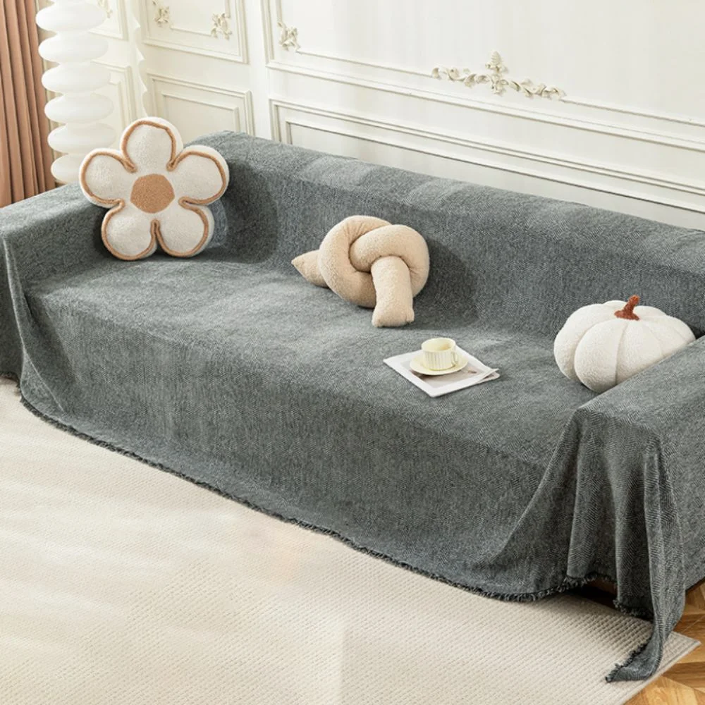 Herringbone Texture Chenille Couch Cover Solid Color With Tassel Edge Sofa Towel Skin-friendly Prevent Wrinkles Sofa Cover