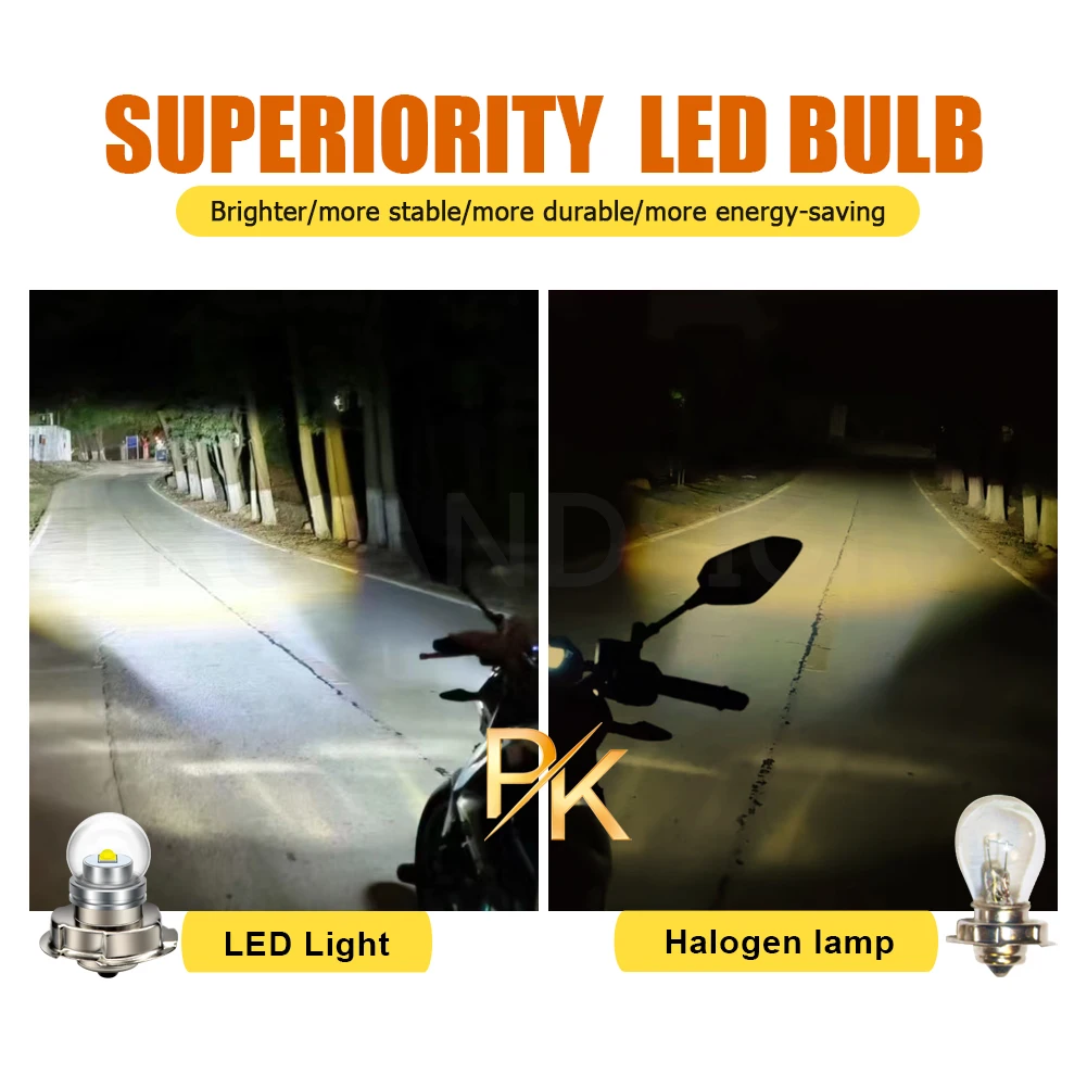 2Pcs P26S LED Motorcycle Headlight Plug and Play Waterproof Bulb 6-30V Hi/Lo Beam 600Lm Universal Fit 12V 24V For Scooter Moped