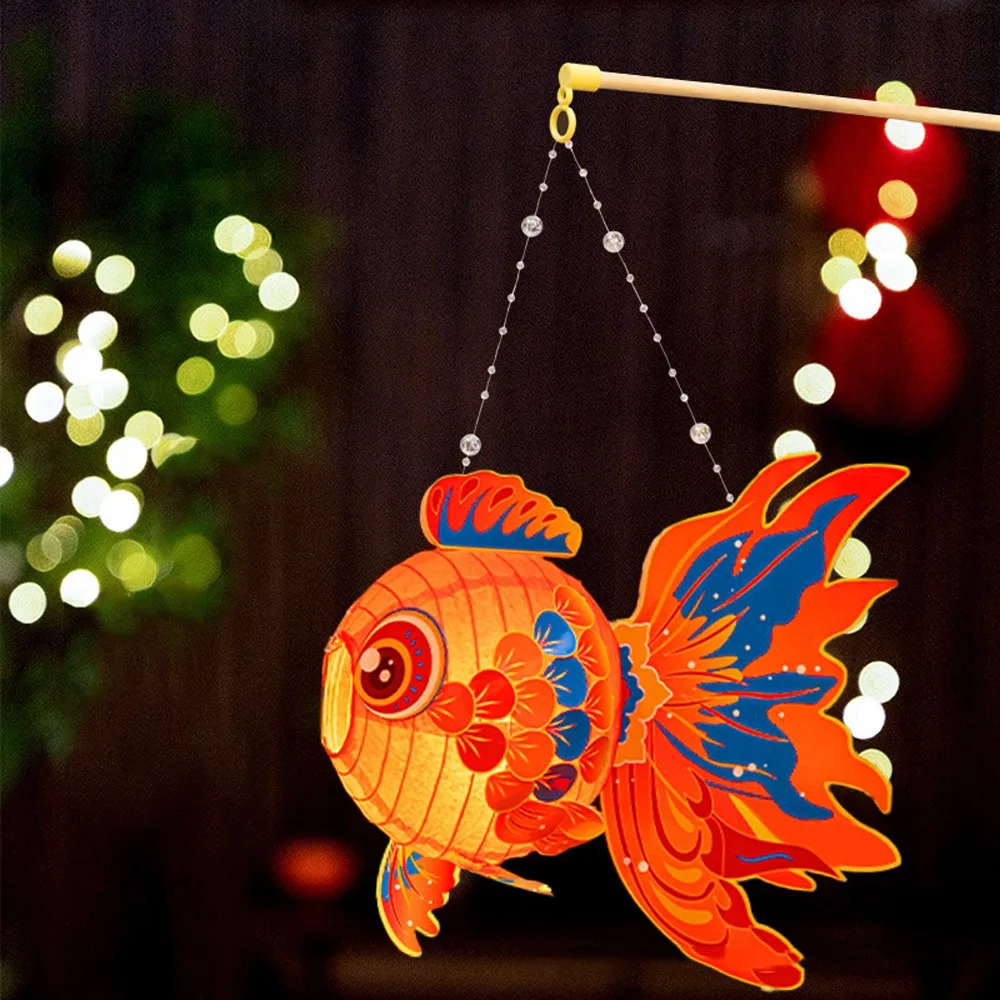 Fish-Shaped Mid-Autumn Festival Fish Lantern Handmade Material Package Handheld Fish Lantern with Led Light Blessings