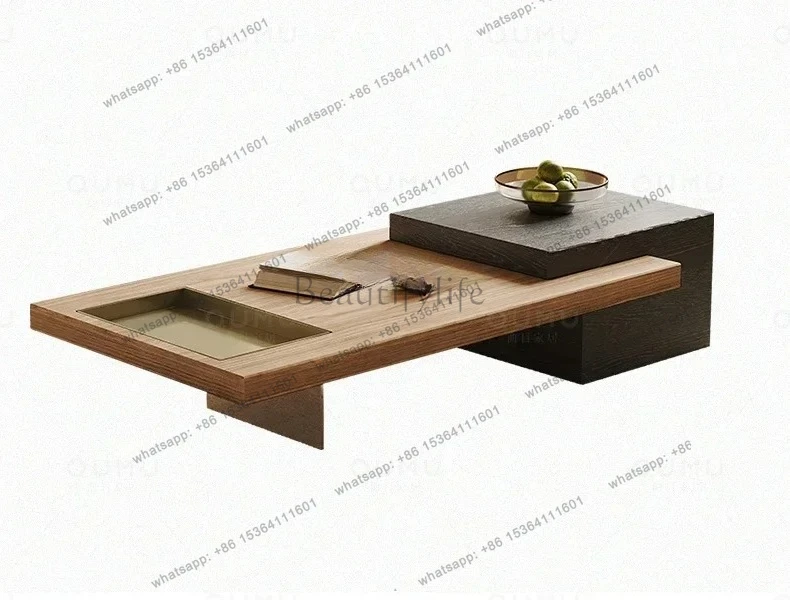 

Light luxury atmosphere retro style high sense living room sofa storage cabinet rock slab tea table integrated