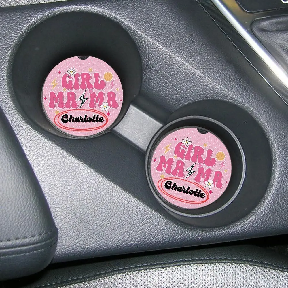 

Best Girl Mom Ever Custom Name Mama Life Bruh Personalized Coaster Set Automotive Universal Fit Trucks SUVs Cars