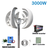 3000W 12V 24V 48V Wind Turbine Generator Lantern Vertical Axis Motor Kit With Solar Panels Battery 220V Inverter  Home System