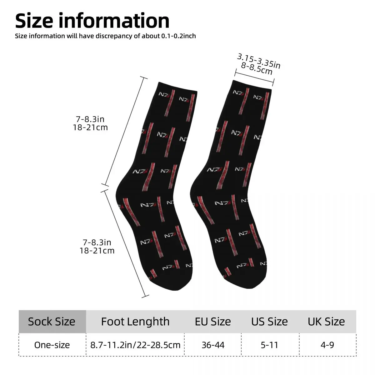 Chaussettes Harajuku N7 Mass Effprotected pour hommes et femmes, polyester, jeu vidéo, planche à roulettes, printemps, été, automne, hiver, nouveau