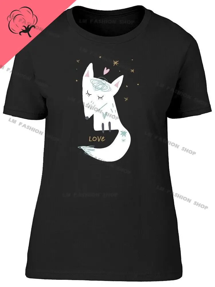 Cute Little White Arctic Fox Graphic TShirts Men's Clothing Short Sleeve Tops Cotton Tees Women's Printed T-Shirt