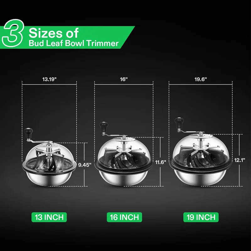 เครื่องตัดแต่งใบกัญชาขนาด 13/16/19/24 นิ้ว พร้อมโดมใสมองเห็นได้ชัด ใบมีดสแตนเลสคมกริบ สำหรับการตัดแบบหมุน กล่องเกียร์โลหะแข็ง