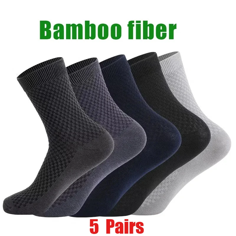 

﻿ 5 Pairs/Lot Men's Socks Bamboo Fiber Socks Breathable Deodorant Business Casual Socks Large Size EU 38-46 High Qualit
