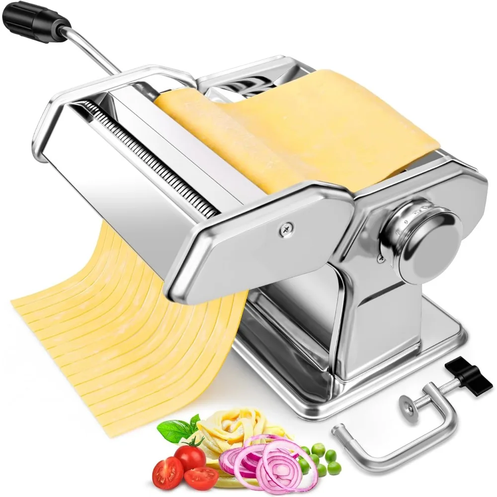 

7-Setting Stainless Steel Pasta Machine with Adjustable Roller and Dual Cutter for Homemade Spaghetti, Fettuccine
