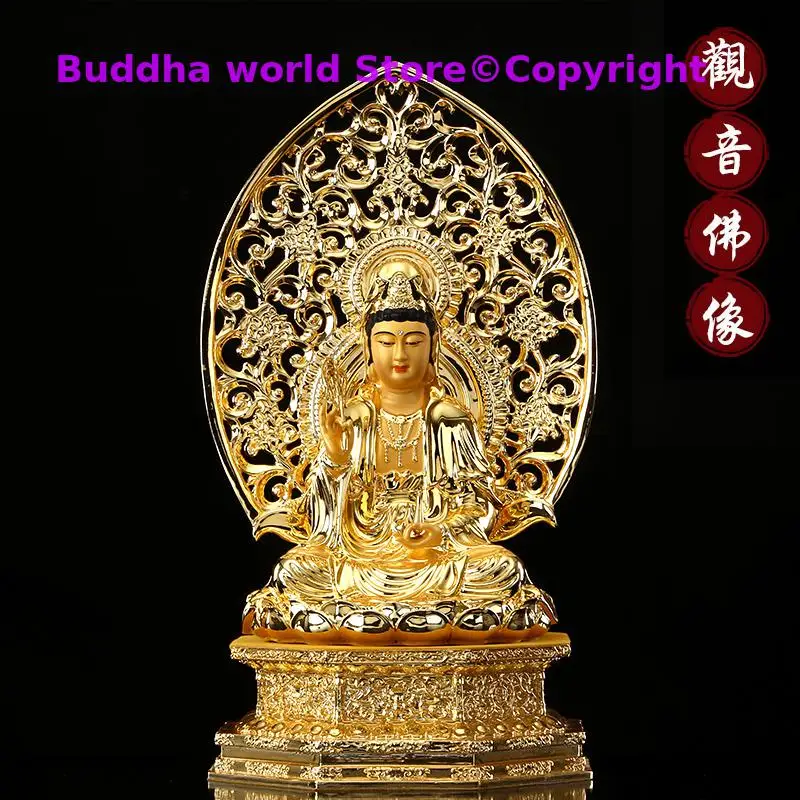 

TOP gilding gold Royal BUDDHA figure HOME SAFE protection SHOP LUCKY Prosperity Goddess Guan yin GOD Avalokitesvara buddha