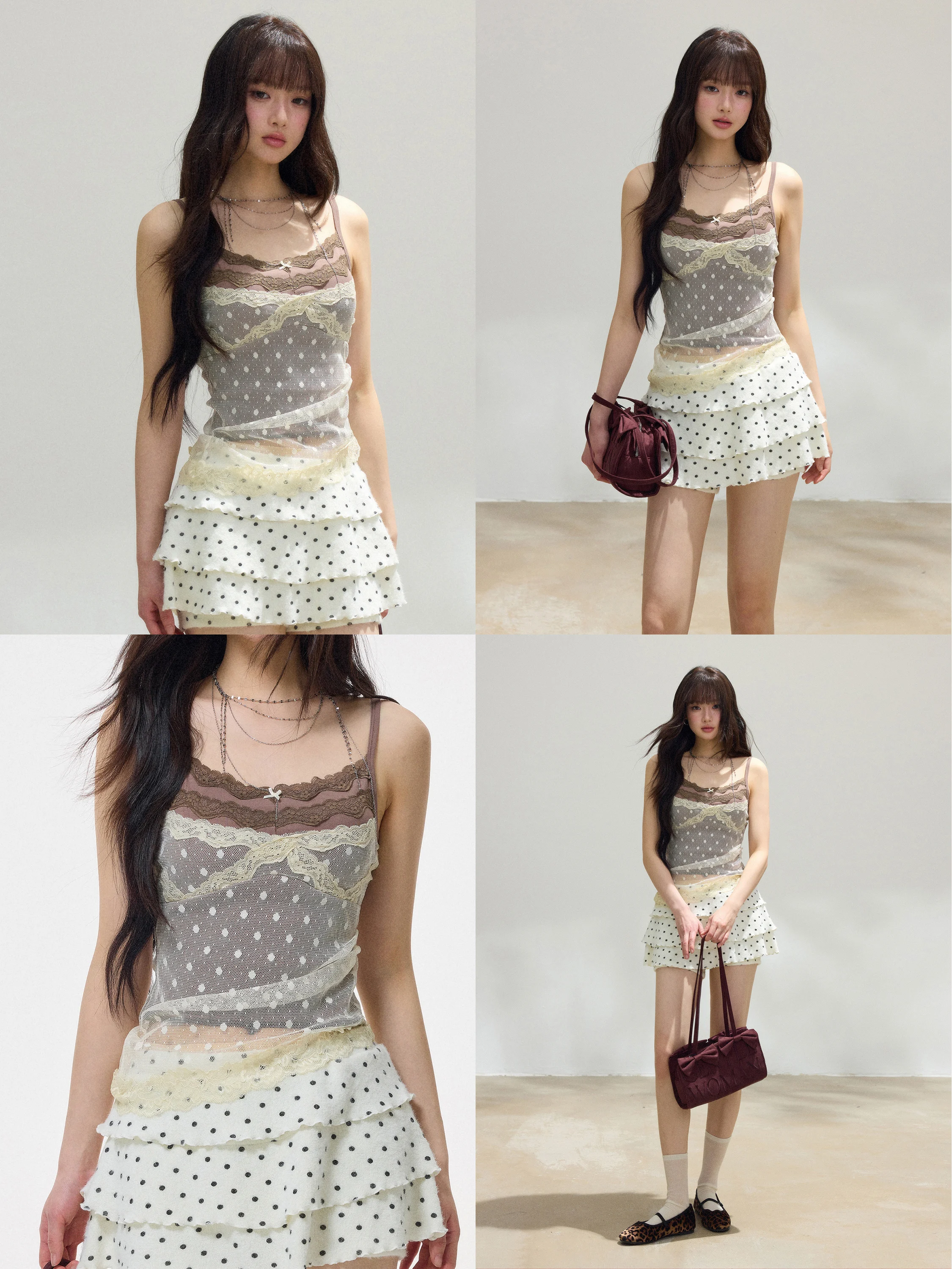 

MuuRos Summer Outfit Sweet Soft Atmosphere Women's Lace Camisole Tank Top with Chest Pad Net Shirt V-neck Cotton