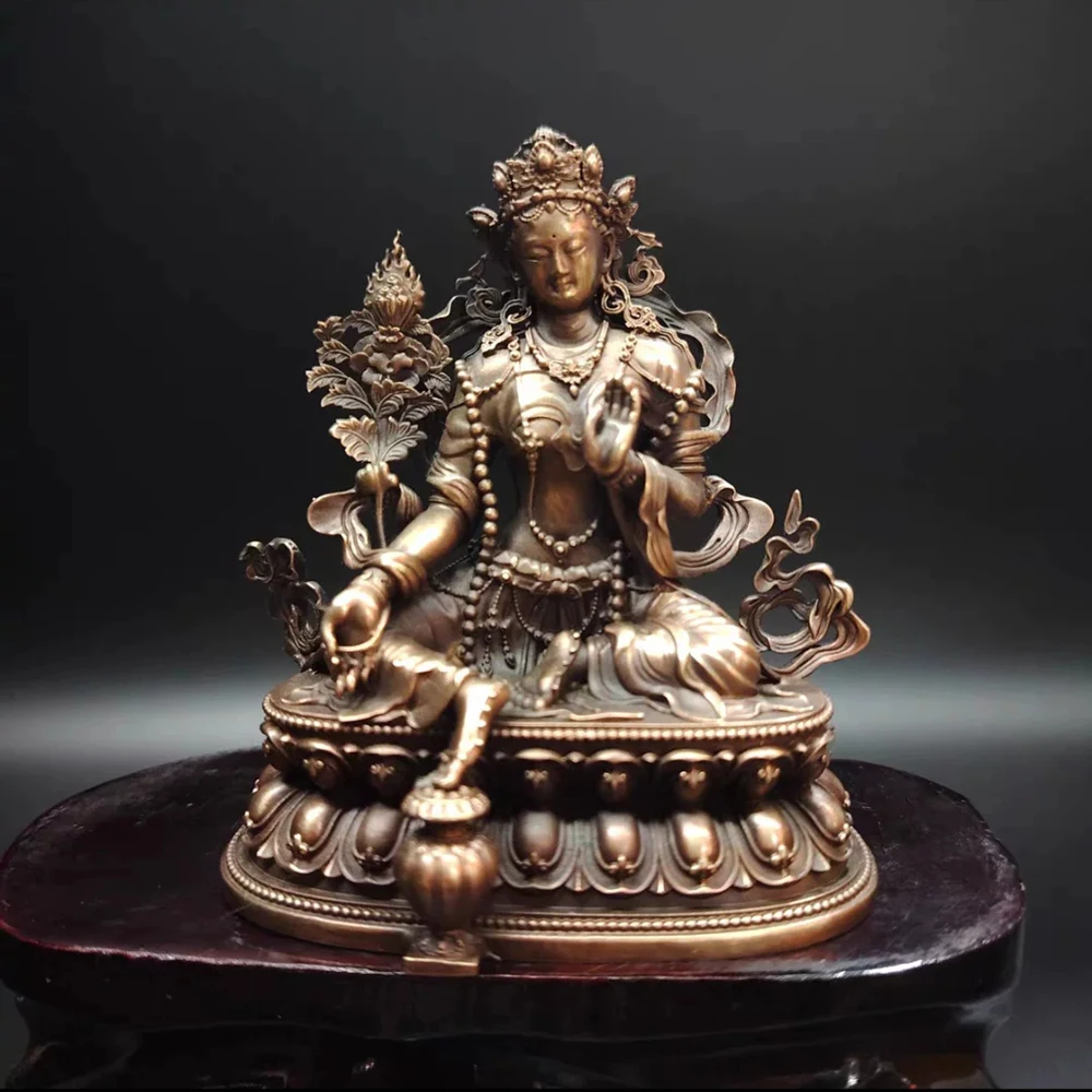Tibetan Pure Copper Vasudhara Wealth Goddess Statue Nepal Craft 10cm Home Car Portable Blessing