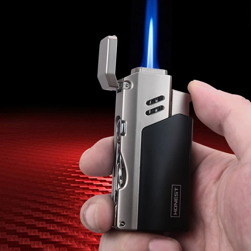 Briquet à gaz Butane en métal honnête, flamme bleue, torche Turbo, Jet Portable, coupe-vent, briquet à cigares diamant, cadeau multifonctionnel pour hommes